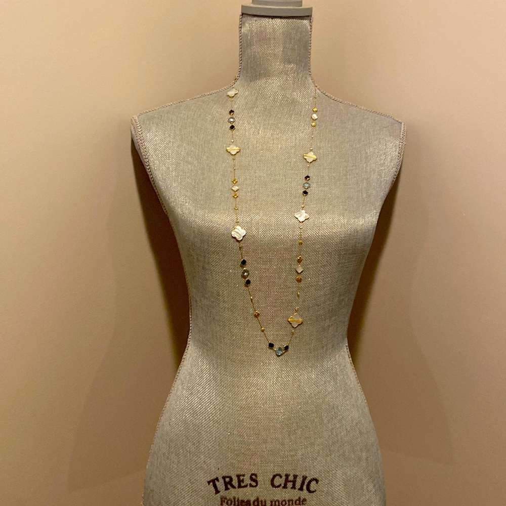 14k made in Italy Alhambra necklace with semi precious stones